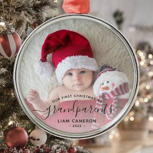 Grandparents First Christmas Photo Black Script Metal Tree Decoration