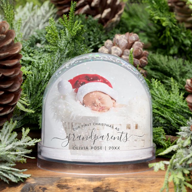 Grandparents First Christmas Photo Black Script Snowglobe (Winter)