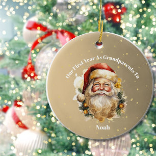 Grandparents First Christmas Photo Gold Santa Ceramic Tree Decoration