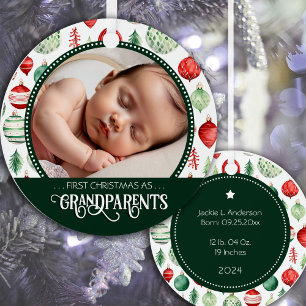 Grandparents First Christmas Photo Holiday Pattern Metal Tree Decoration
