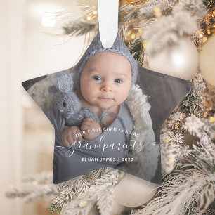 Grandparents First Christmas Photo White Ornament