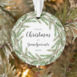 Grandparents First Christmas Pine Wreath Photo Ornament<br><div class="desc">Simple keepsake acrylic ornament featuring a rustic watercolor painted pine greenery wreath with "Our First Christmas as Grandparents" along with the year inside. The backside has your favourite newborn photo. This custom holiday ornament makes a great gift for your parents the year that they become grandparents. Coordinating items available in...</div>
