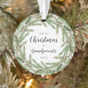 Grandparents First Christmas Pine Wreath Photo Ornament