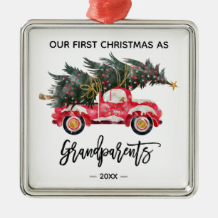 Grandparents First Christmas Red Truck Metal Tree Decoration
