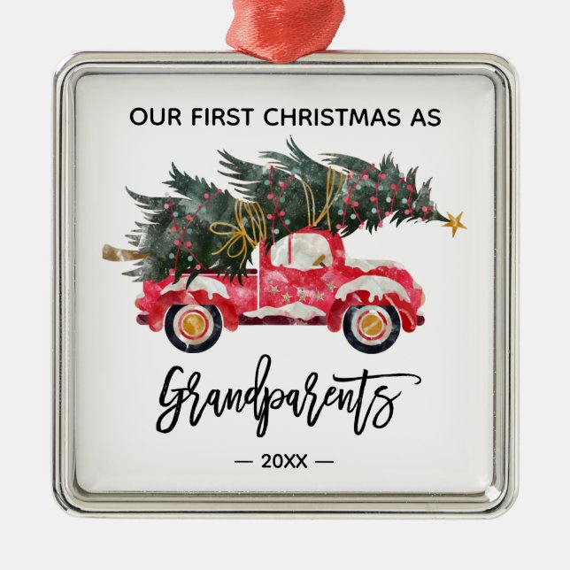 Grandparents First Christmas Red Truck Metal Tree Decoration (Front)