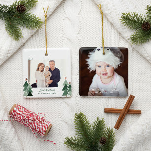 Grandparents First Christmas Rustic Trees Photo Ceramic Ornament