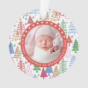 Grandparents First Christmas Trees Photo White Ornament