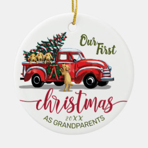 Grandparents First Christmas Vintage Red Truck Ceramic Tree Decoration