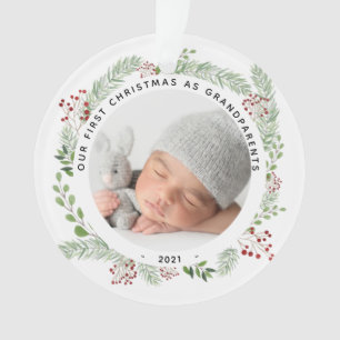 Grandparents First Christmas with photo floral Ornament