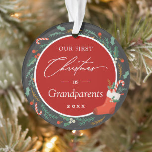 Grandparents First Christmas Wreath Festive Photo Ornament