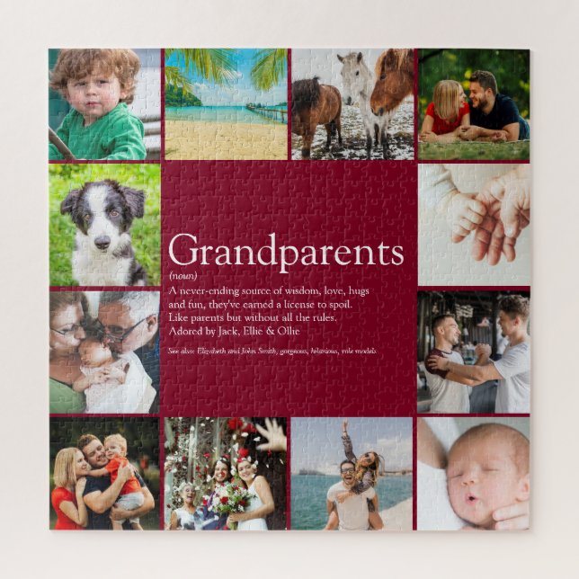 Grandparents Fun Modern Photo Collage Burgundy Jigsaw Puzzle (Vertical)