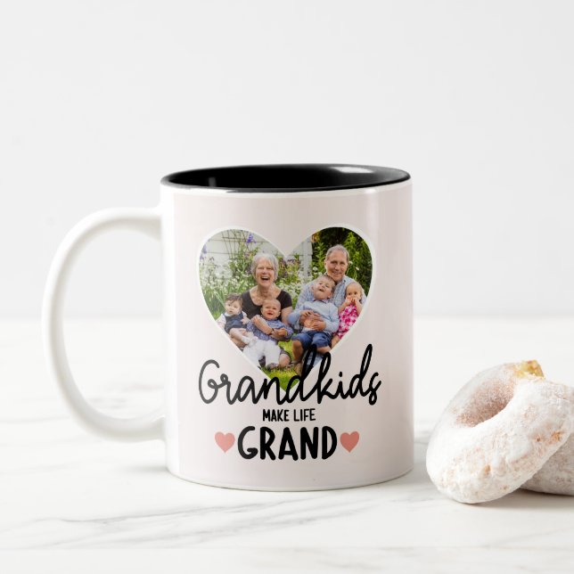 Grandparents Gift Nana Papa Grandchild Photo Name Two-Tone Coffee Mug (With Donut)