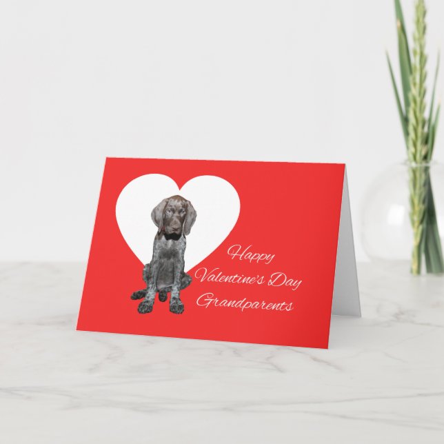 Grandparents Glossy Grizzly Valentine Puppy Love Holiday Card (Front)