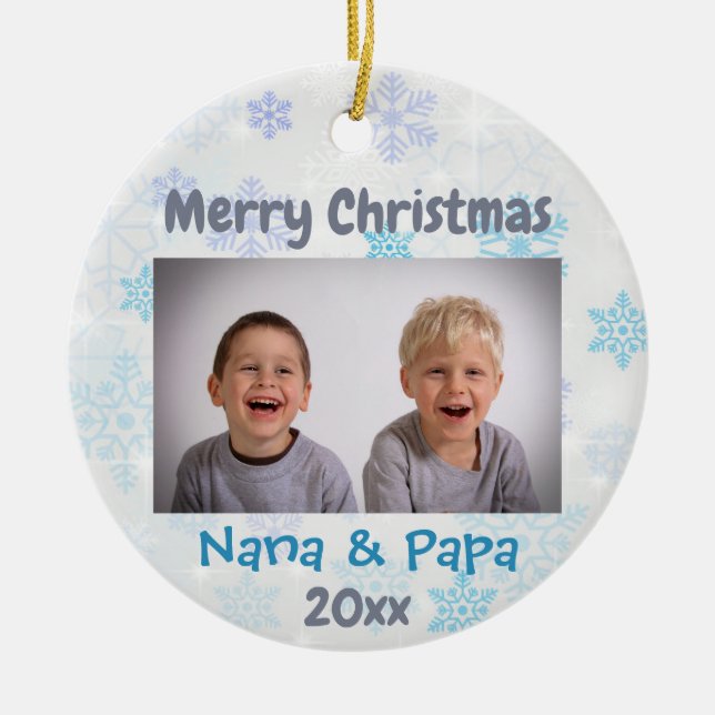 Grandparents Grandkids Christmas 2022 Photo Ceramic Tree Decoration (Front)