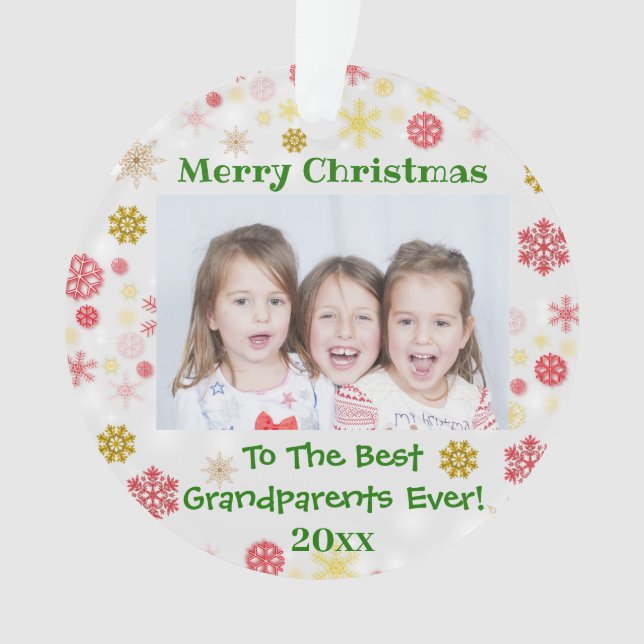 Grandparents Grandkids Photo Year Christmas Ornament (Front)