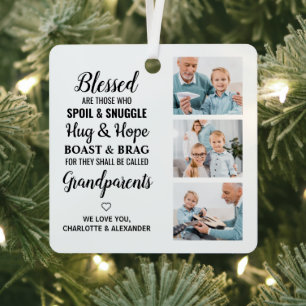 Grandparents Grandma Grandpa Poem Custom 3 Photo Metal Tree Decoration