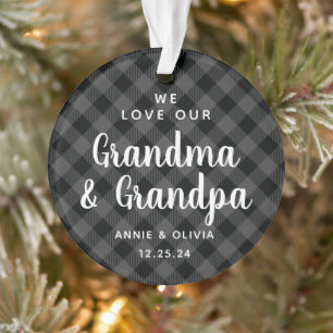 Grandparents Grey Plaid Holiday Photo Double Sided Ornament
