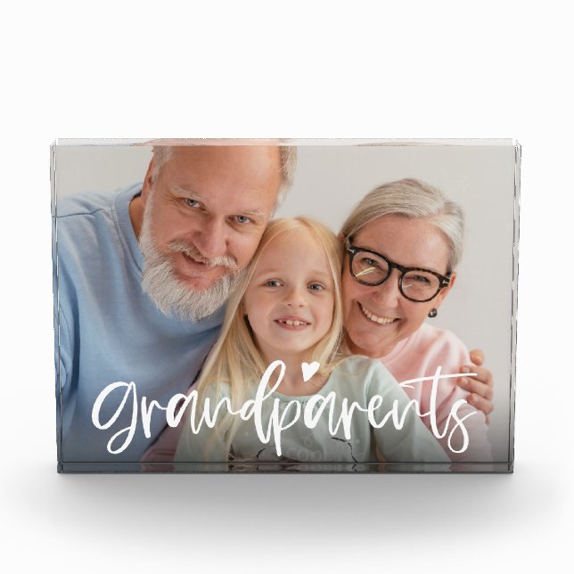 Grandparents Love Script Personalised Gift Photo Block (Front)