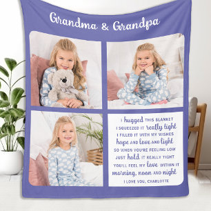 Grandparents Modern 3 Photo Custom Grandma Grandpa Fleece Blanket