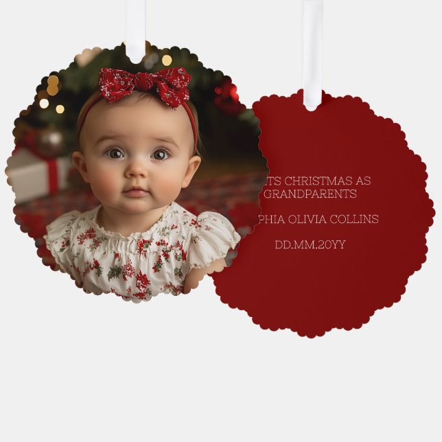 Grandparents Modern Baby's First Christmas Photo Tree Decoration Card (Front/Back)