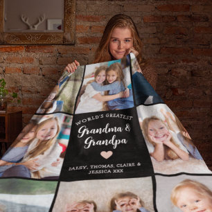 Grandparents Personalised Photo Collage Modern Fleece Blanket