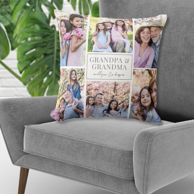 Grandparents Photo Collage Family Cushion (Grandparents Photo Collage Family Throw Pillow)