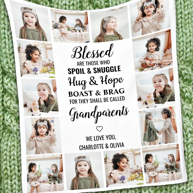 Grandparents Photo Collage Fleece Blanket (Creator Uploaded)