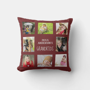 GRANDPARENTS Photo Collage Grandkids QUOTE Burgund Cushion