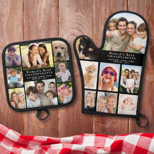 Grandparents Photo Collage Oven Mitt & Pot Holder Set