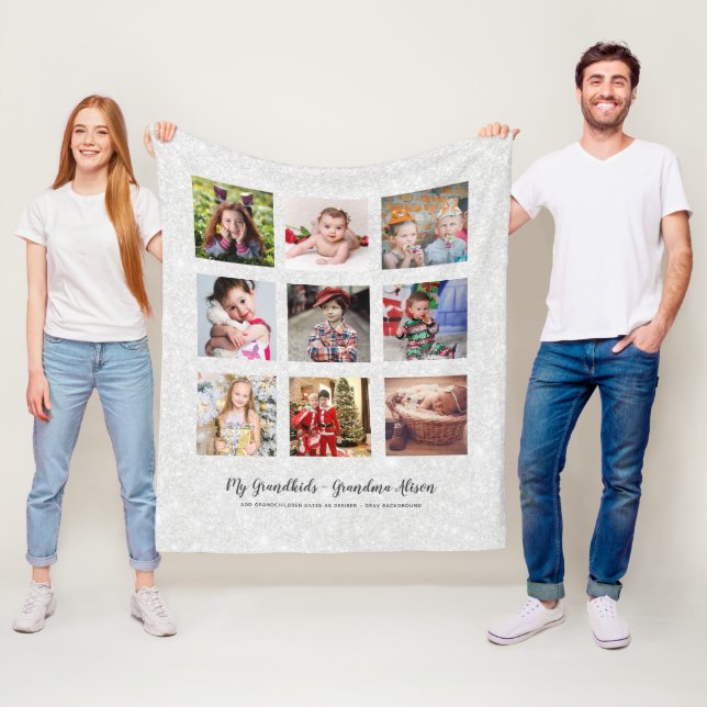 GRANDPARENTS PHOTO GIFTS - Silver Grey Glitter Fleece Blanket (In Situ)