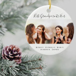 Grandparents photo grandkids ceramic tree decoration<br><div class="desc">A gift for your Grandmother  and  Grandfather for birthdays,  Christmas or a special event. Black text: Best Grandparents Ever written with a trendy hand lettered style script. Personalize and use your own photo and names. A chic white background.</div>