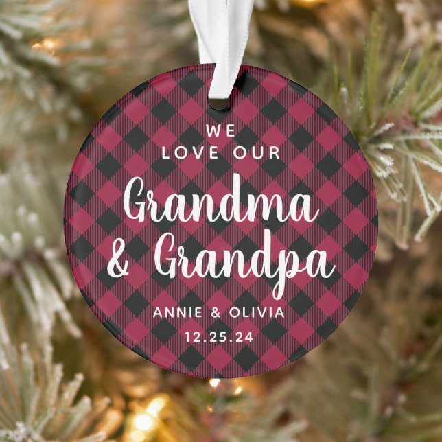 Grandparents Plaid Holiday Photo Two-Sided Ornament (Tree)