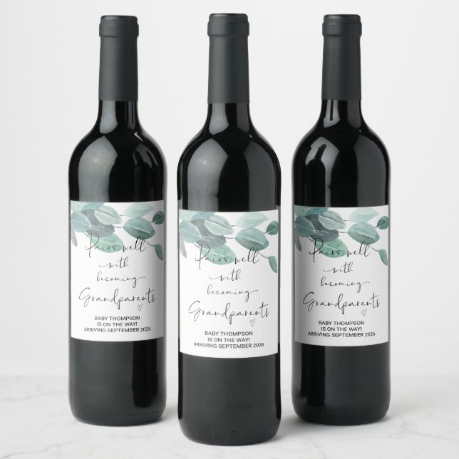 Grandparents Pregnancy Announcement for Parents Wi Wine Label (Bottles)