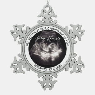 Grandparents Pregnancy Reveal Ultrasound Photo Snowflake Pewter Christmas Ornament