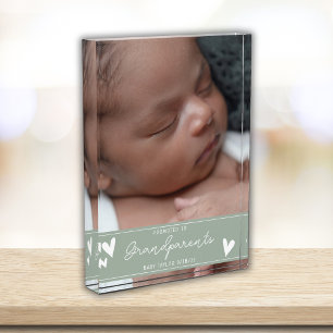 Grandparents Promoted New Baby Script Keepsake Photo Block