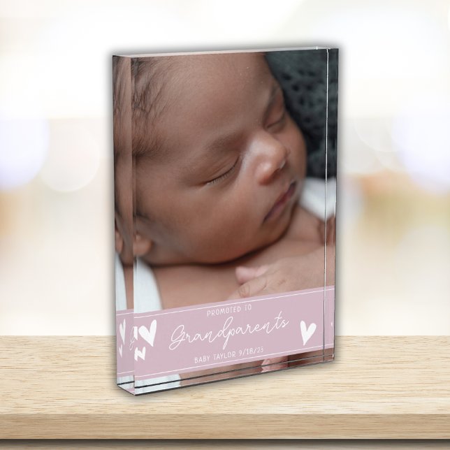 Grandparents Promoted New Baby Script Keepsake Photo Block (Creator Uploaded)