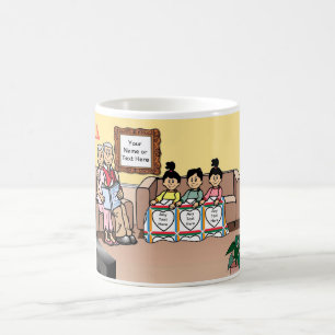 Grandparents Reading, 1 Boy, 2 Girls Cartoon Coffee Mug