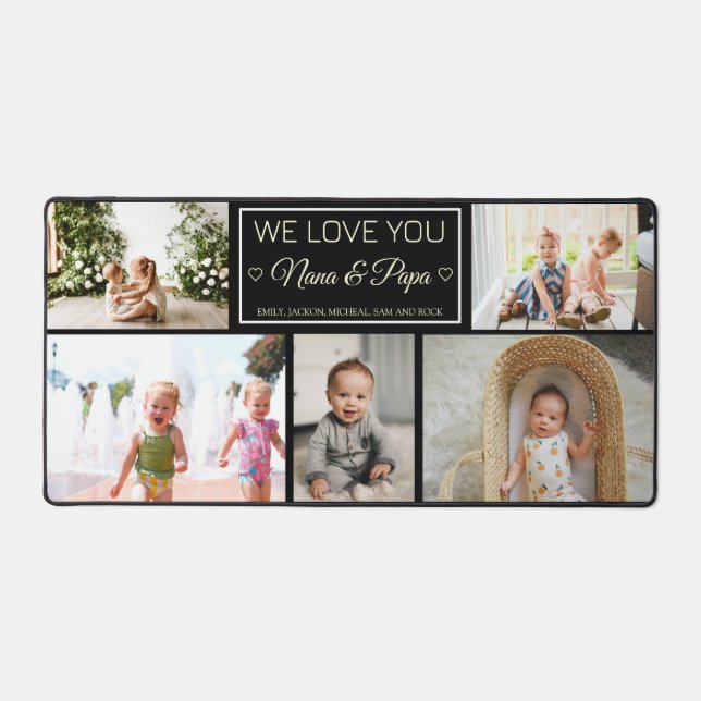 Grandparents Simple 5 Photo Collage Gift Desk Mat (Front)