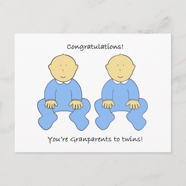 Grandparents to Twin Boys Congratulations Postcard (Front)