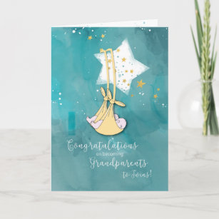 Grandparents to Twins, Congrats, Baby in Stars Card
