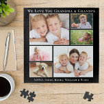 Grandparents We Love You Personalised Photo Black Jigsaw Puzzle<br><div class="desc">Celebrate the best grandparents with this custom photo collage black jigsaw puzzle. You can personalise with six family photos of grandchildren, family members, pets, etc., and customise the expression to "I Love You" or "We Love You, " and how they are addressed "Grandma & Grandpa, " "Mum Mum & Pop...</div>