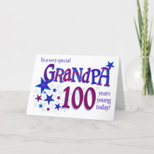 Grandpa's 100th Birthday Word Art with Stars Card