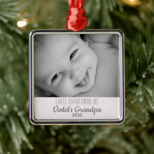Grandpa's 1st Christmas Personalised Name Photo Metal Tree Decoration