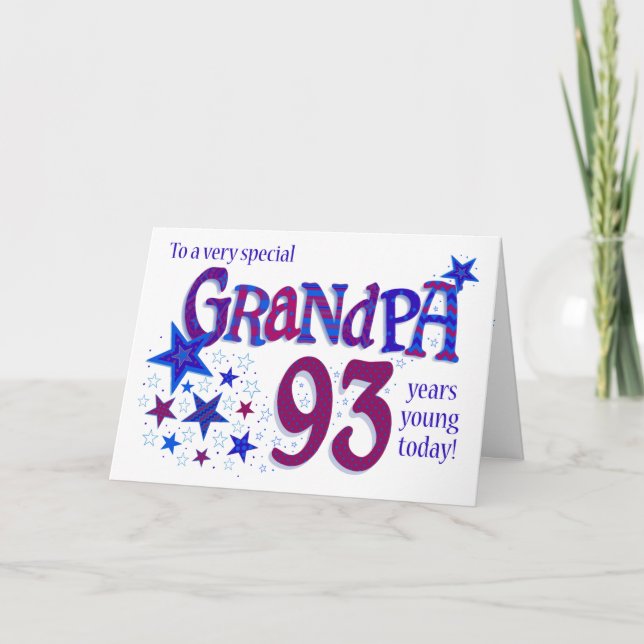 Grandpa's 93rd Birthday Word Art with Stars Card (Front)