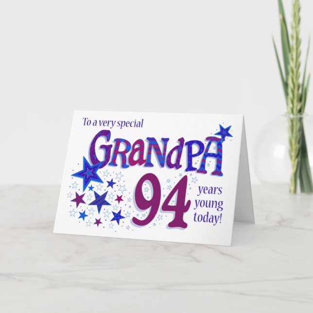Grandpa's 94th Birthday Word Art with Stars Card (Front)