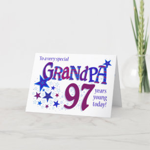Grandpa's 97th Birthday Word Art with Stars Card
