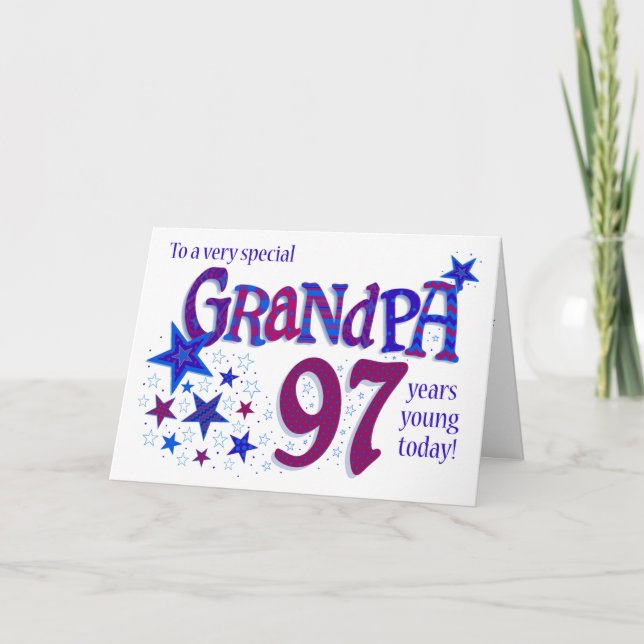 Grandpa's 97th Birthday Word Art with Stars Card (Front)