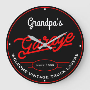 Grandpa's Any Name Garage Welcome Vintage Trucks Large Clock