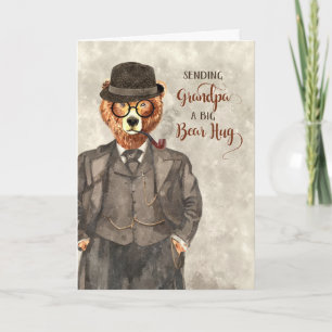 Grandpa's Birthday Bear in a Suit Cute Watercolor Card