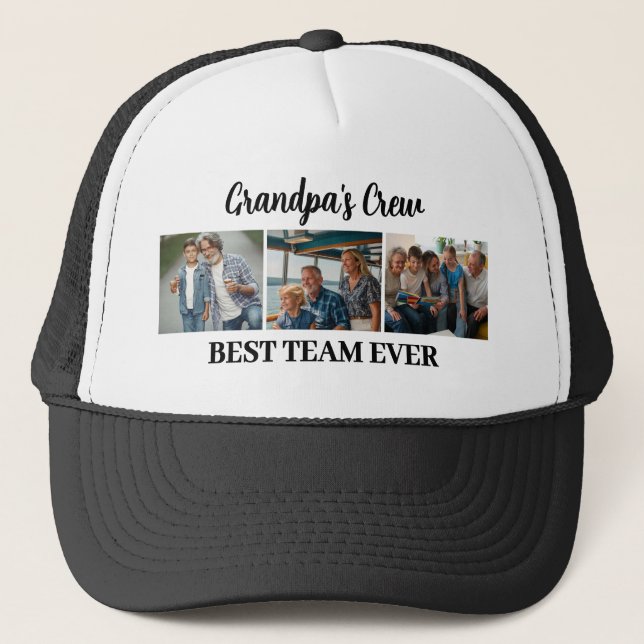 Grandpa's Crew Best Team Ever Custom 3 Photos Trucker Hat (Front)